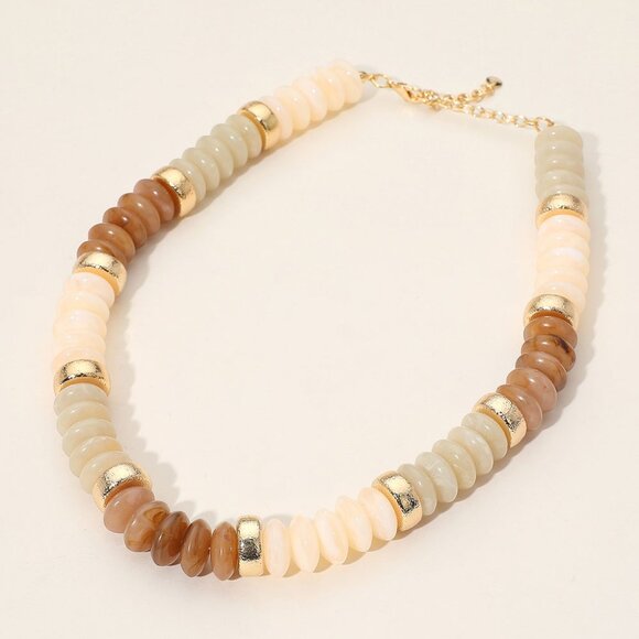 Rainbow Ombre Beaded Gold Neutral Boho Classic Boho Style Statement Necklace NEW - Picture 6 of 6